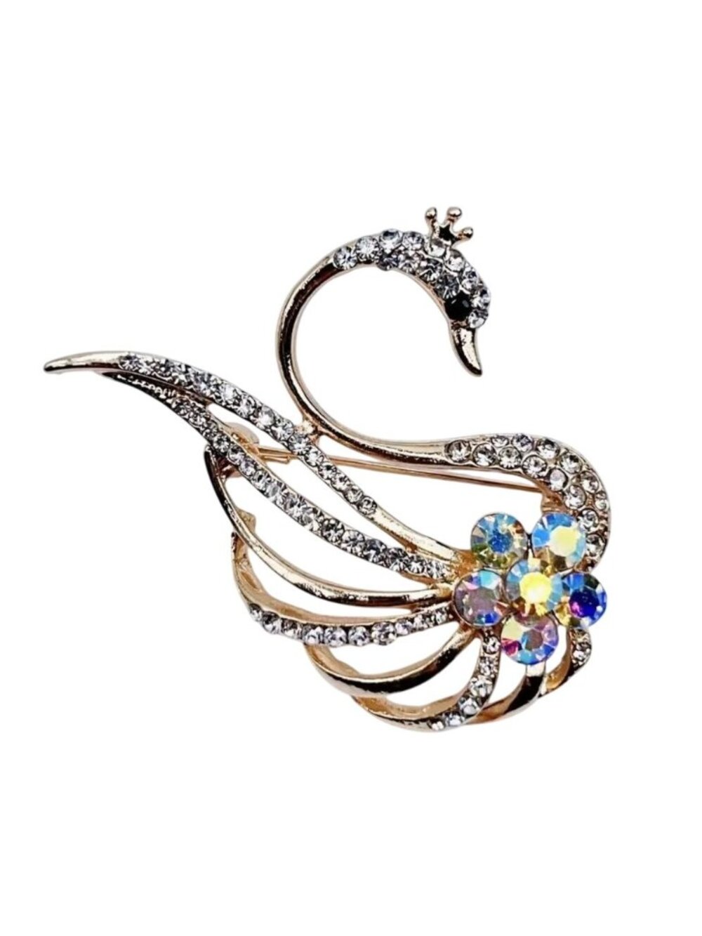 Swan A/B Iridescent Crystal Brooch Pin With Rhinestones